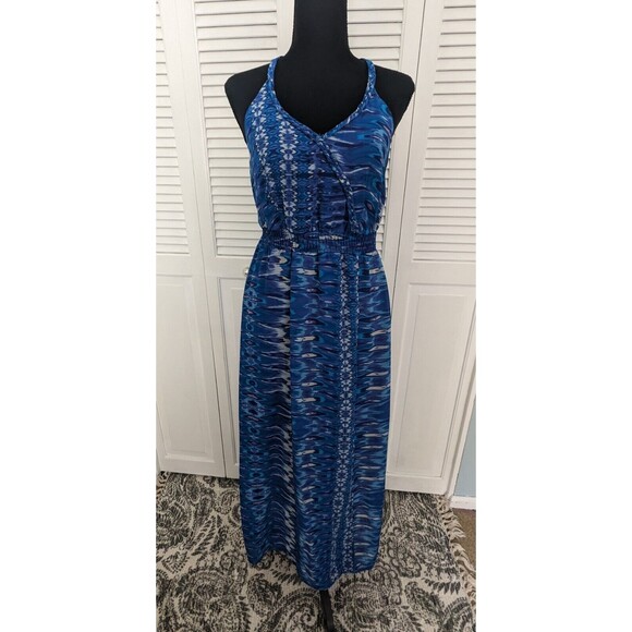 Charlie Jade Dress Womens sz S Sleeveless Maxi Blue Watercolor Faux Wrap Chiffon - Picture 5 of 16